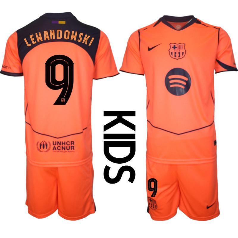 Youth 2025-2026 Club Barcelona away orange #9 Soccer Jersey->youth soccer jersey->Youth Jersey